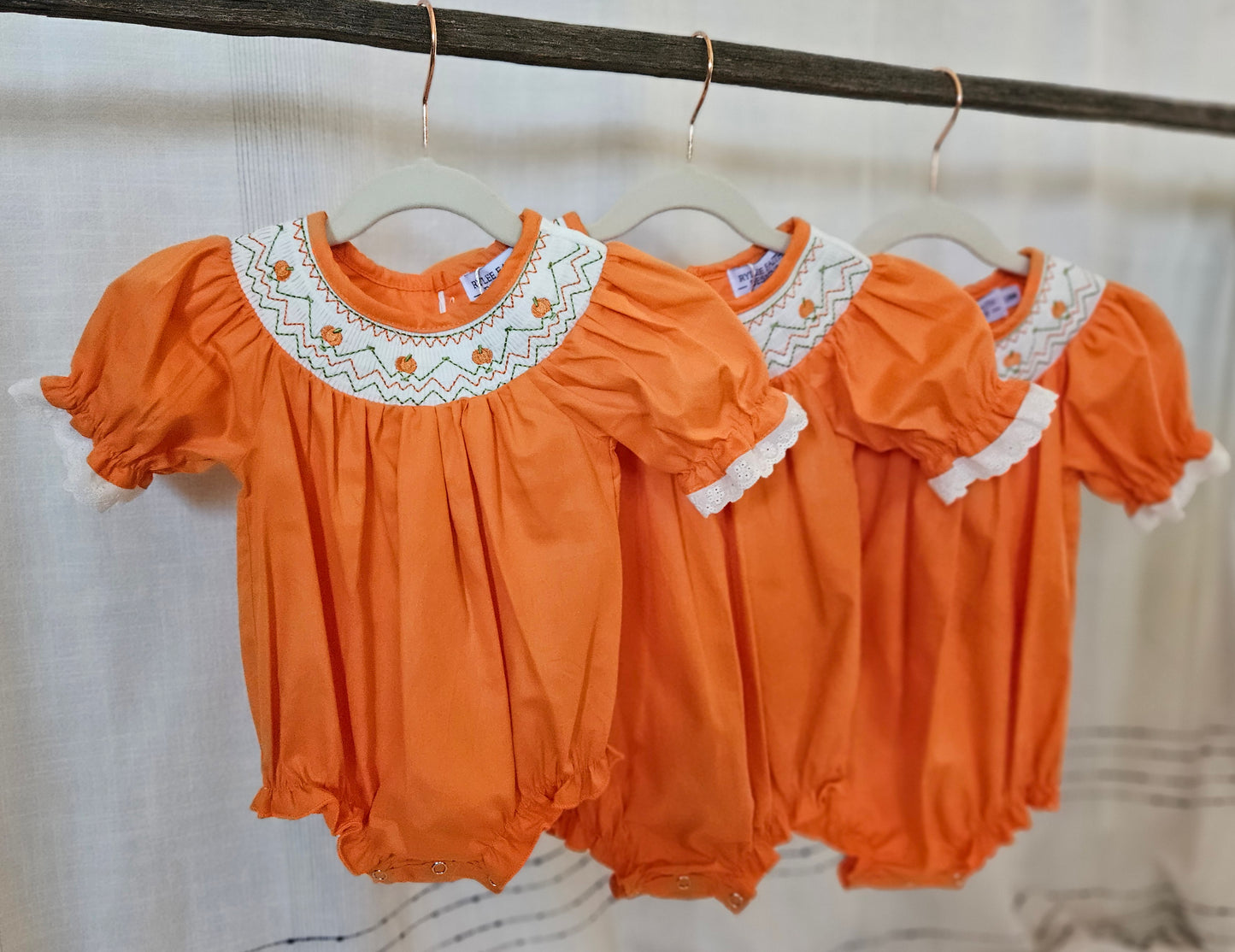 Fall Thanksgiving Orange Pumpkin Smock Embroidered Romper