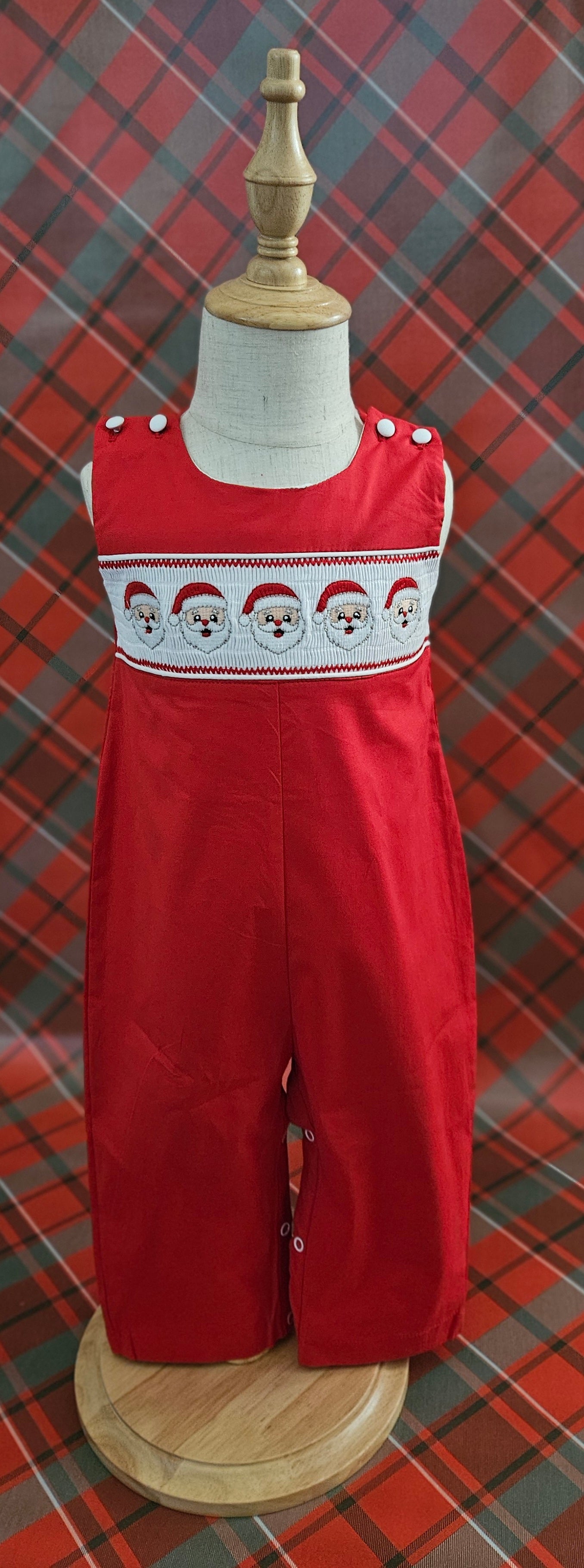 Red Santa Smocked Overalls