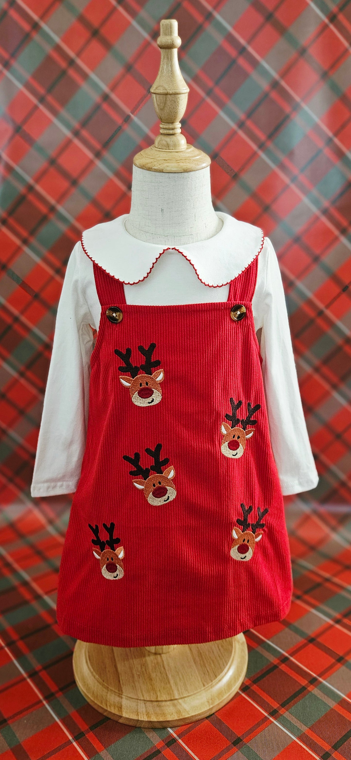 Embroidered Reindeer Corduroy Skirtall Set