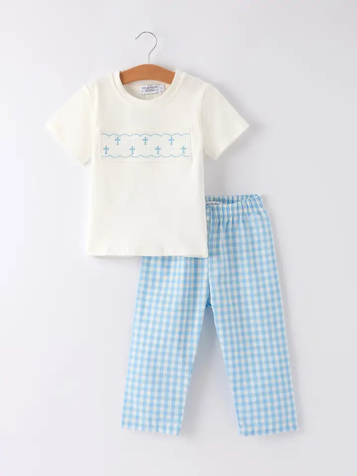 Blue Smocked Church Christ Bishop Christening Toddler Boys Set