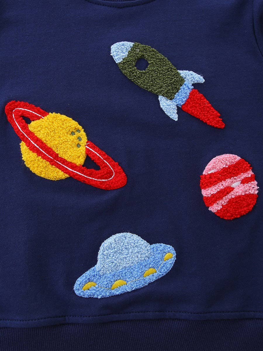 Cartoon Embroidered Kids Sweatshirt Soft Knit Cotton Pullover