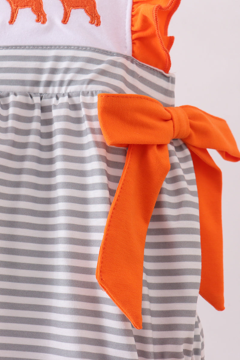 Orange Tennessee embroidery stripe ruffle dress