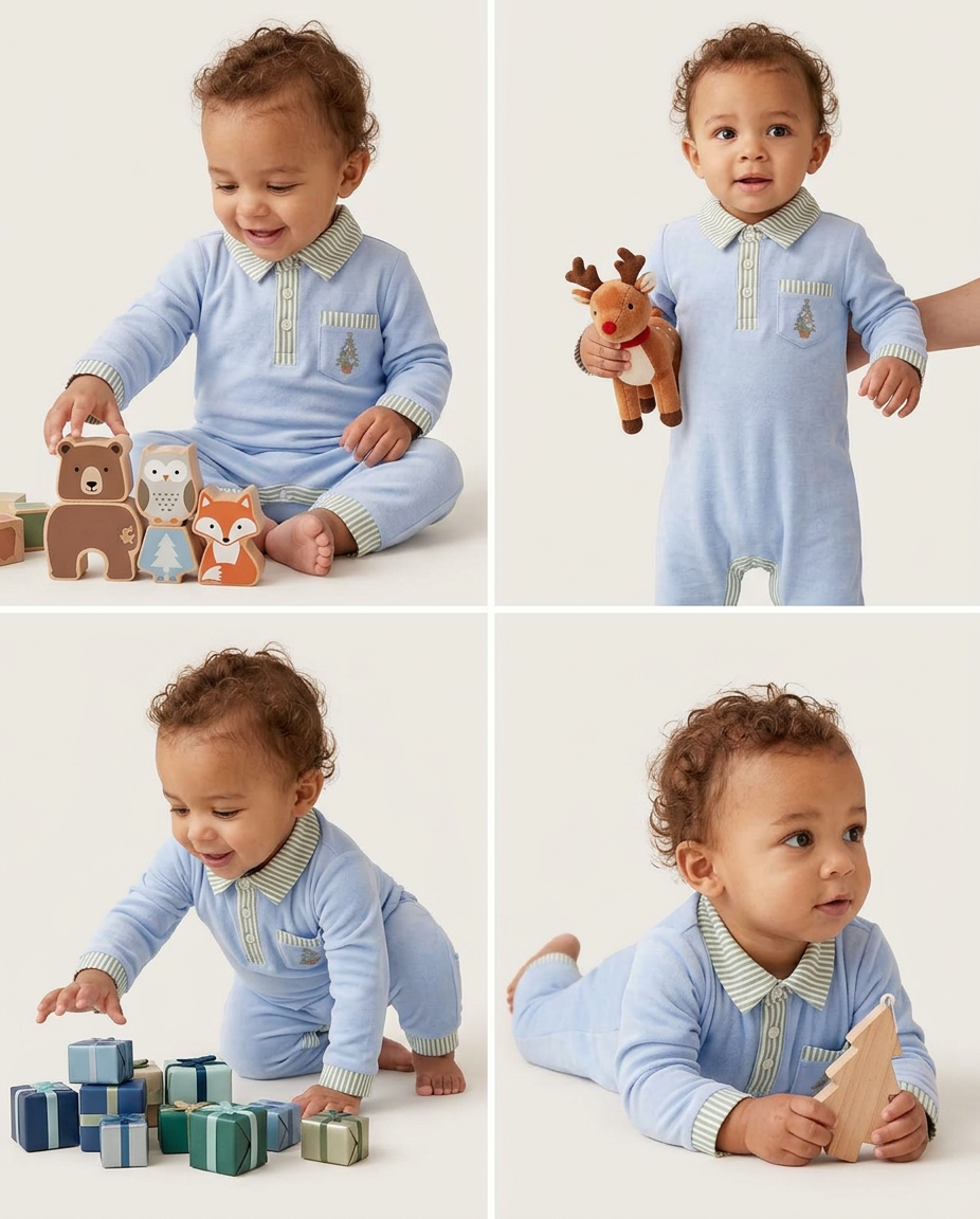 Coastal Christmas embroidered polo romper (part of sibling set)