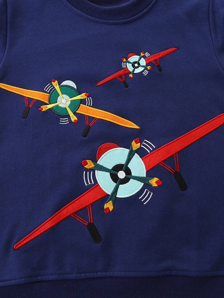Kids Cartoon Airplane Sweatshirt Soft Long Sleeve Pullover