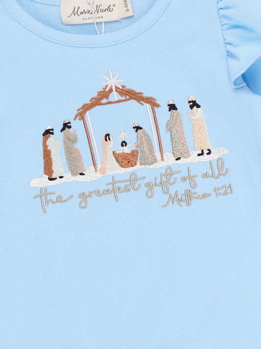 Greatest Gift Nativity Embroidered Ruffle Romper