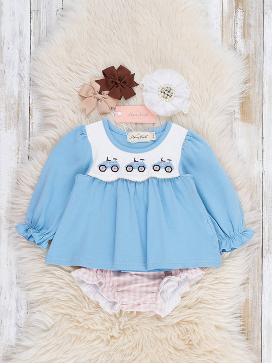Farm Days Tractor Embroidered Bloomer Outfit