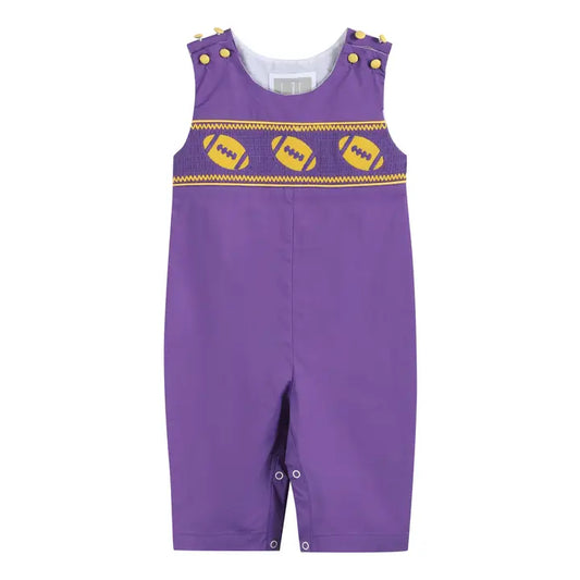 Purple and Gold Football Smocked Overalls
