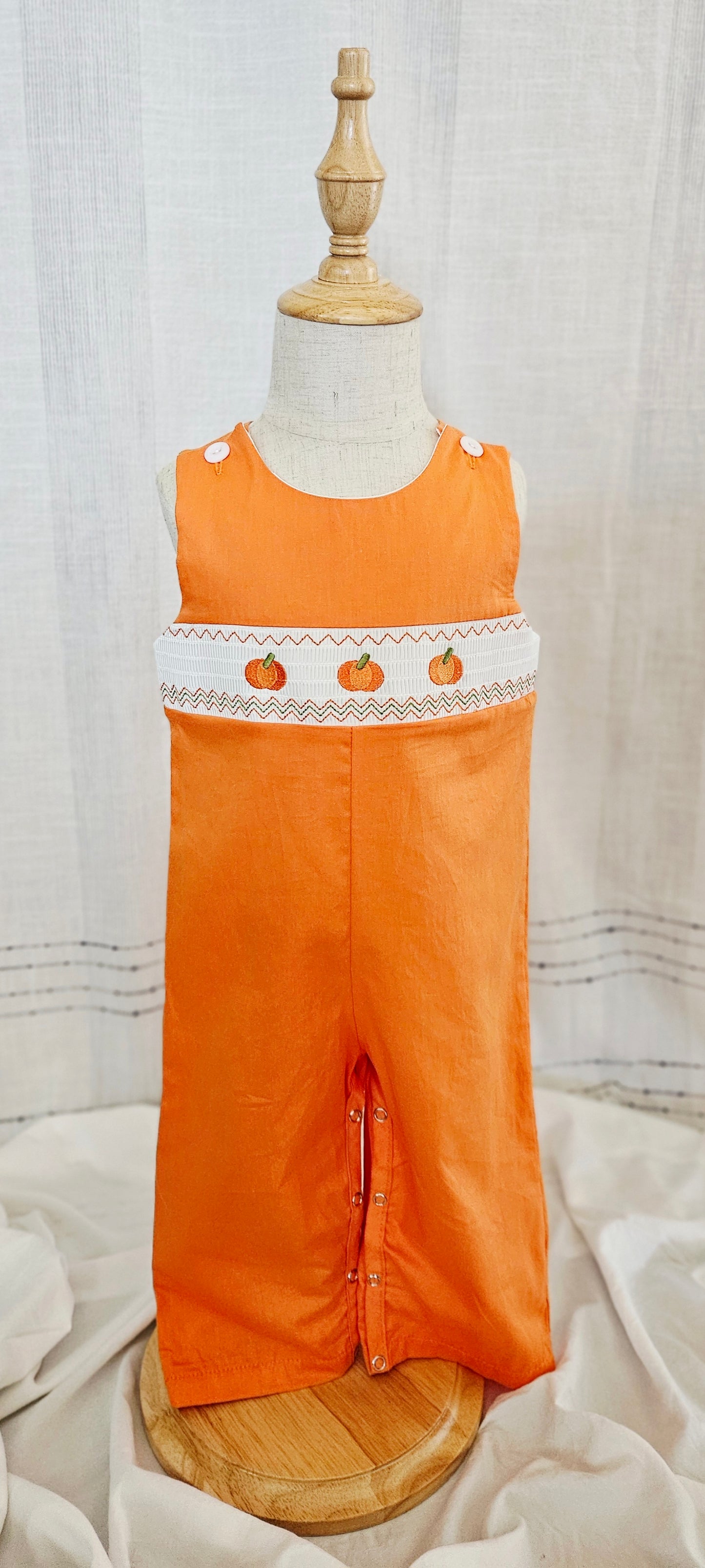 Fall Thanksgiving Orange Pumpkin Smocked Overalls
