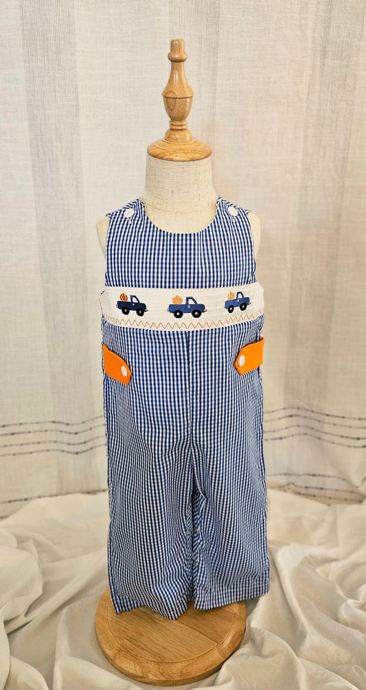 Fall Thanksgiving Truck Smocked Overalls