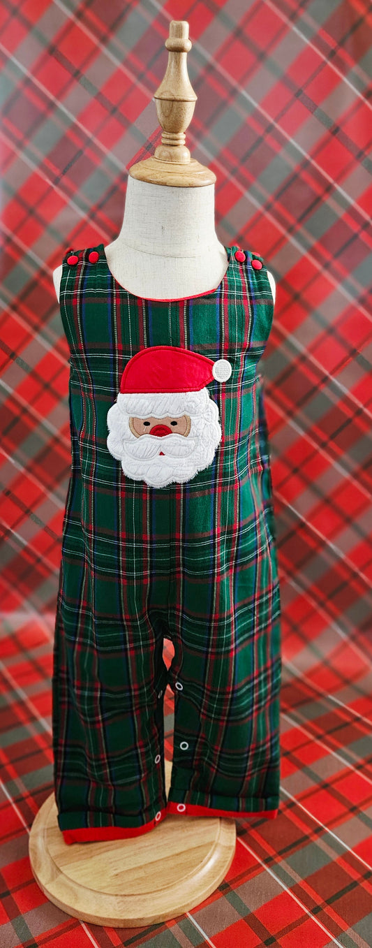 Christmas Green Gingham Santa Overalls