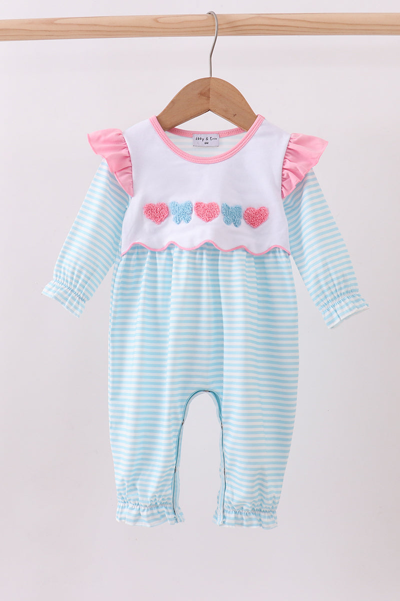 Blue Bow Embroidery Ruffle Romper
