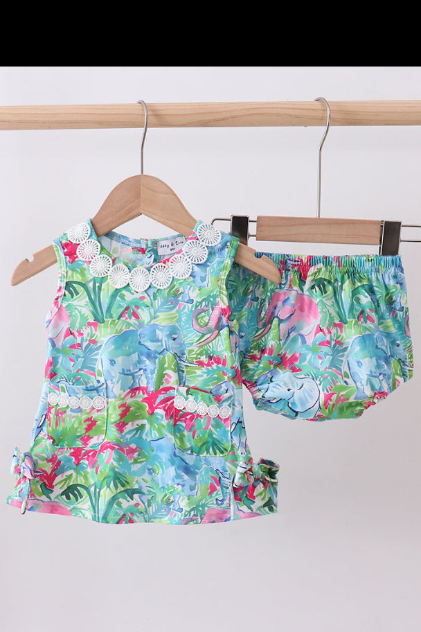 Green Tropical Garden Bow Bloomer Set