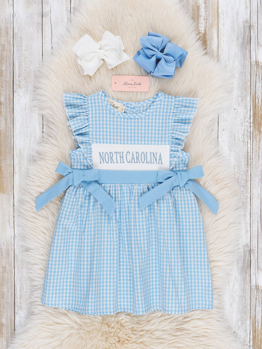 North Carolina Smocked Gingham Dress