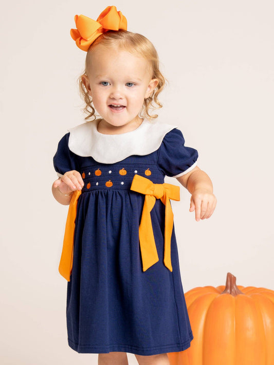 Tiny Pumpkin Bow Embroidered Dress