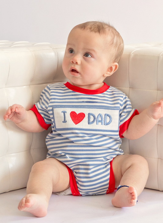 I Love DAD Stripe Smocked Romper