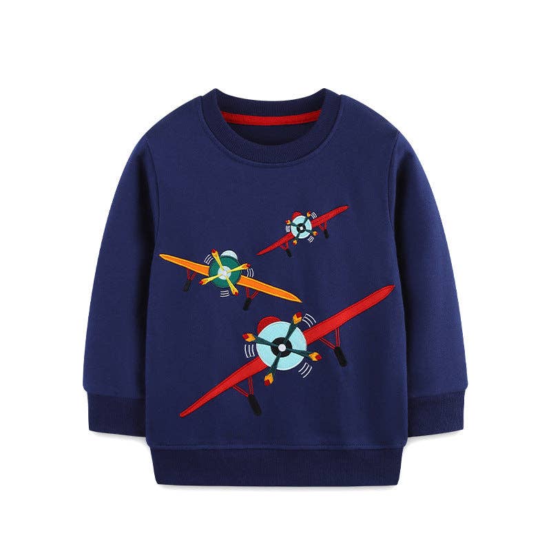Kids Cartoon Airplane Sweatshirt Soft Long Sleeve Pullover
