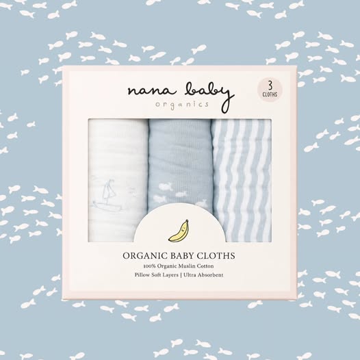 Organic Baby Cloths- Powder Blue & Cream