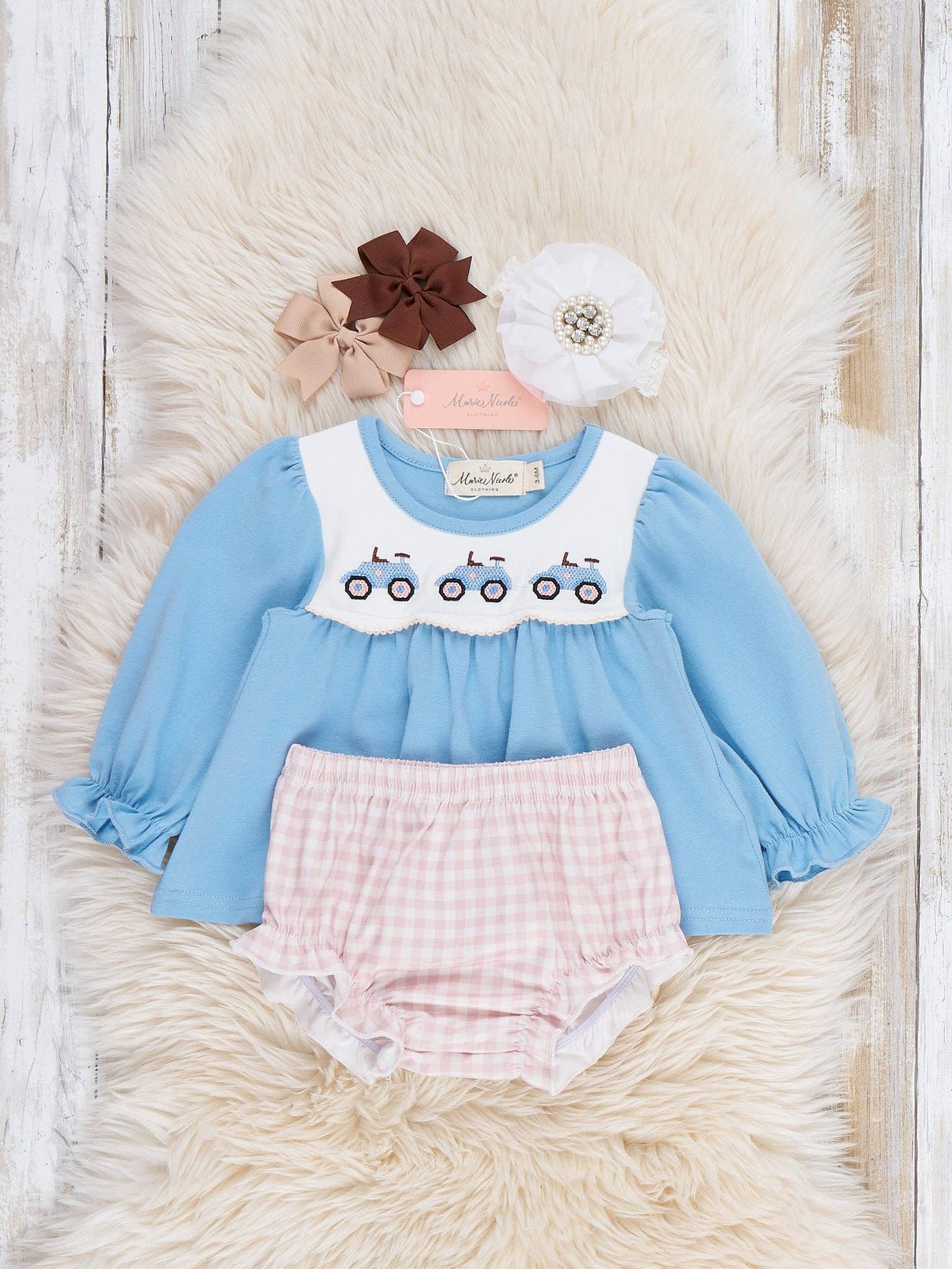 Farm Days Tractor Embroidered Bloomer Outfit