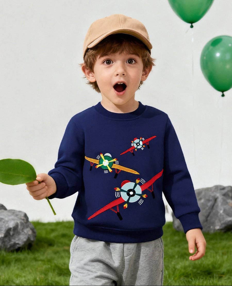 Kids Cartoon Airplane Sweatshirt Soft Long Sleeve Pullover