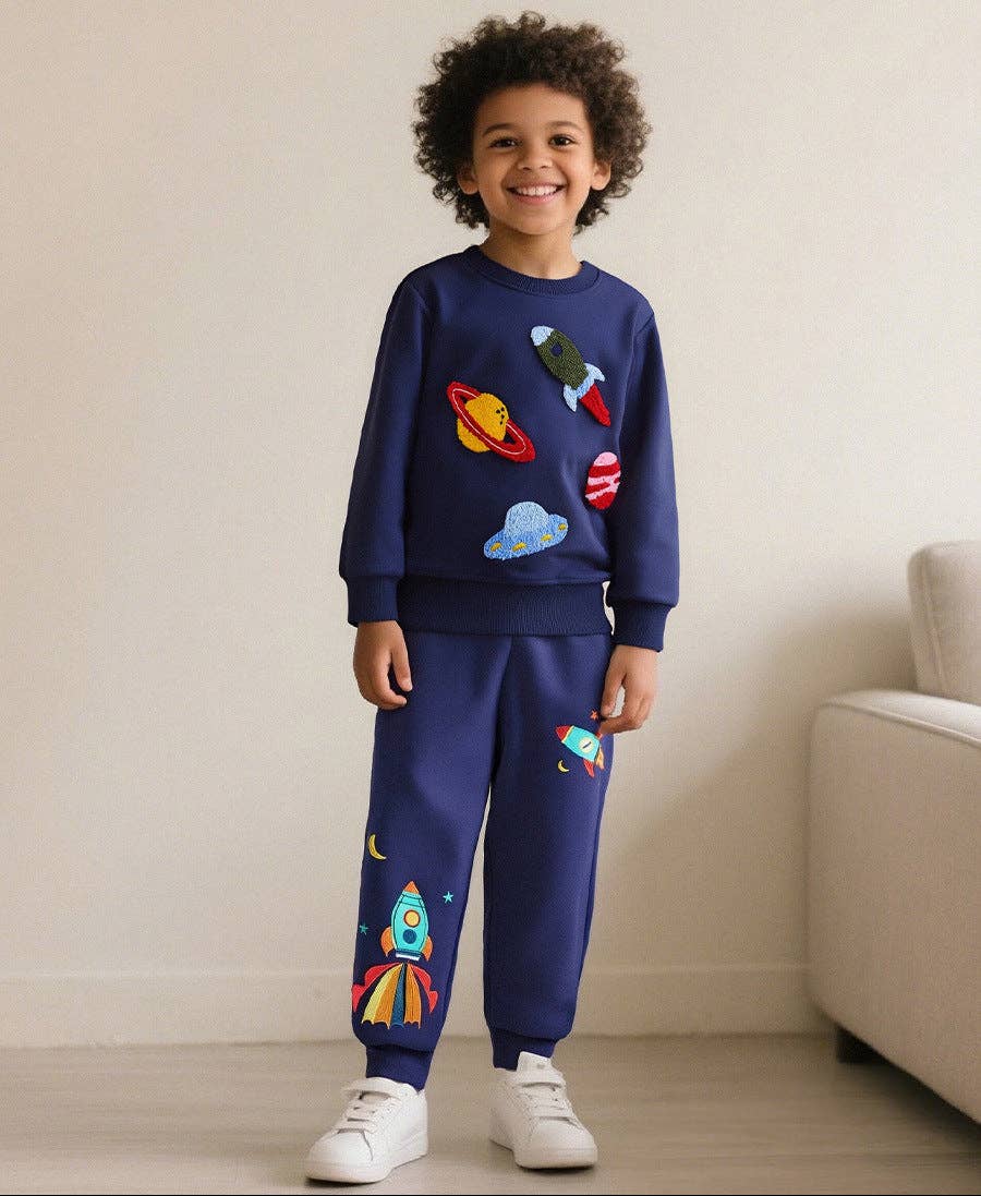 Cartoon Embroidered Kids Sweatshirt Soft Knit Cotton Pullover