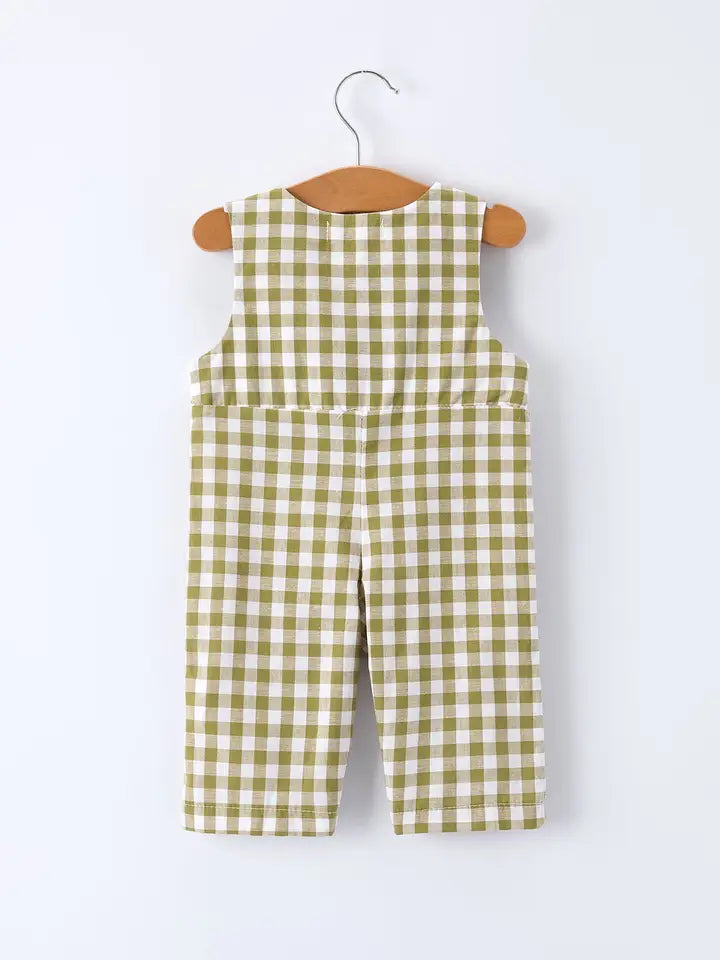 Green Plaid Fish Embroidered/ Smocked Romper Baby Boy
