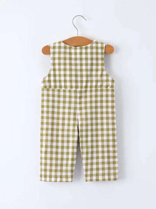 Green Plaid Fish Embroidered/ Smocked Romper Baby Boy