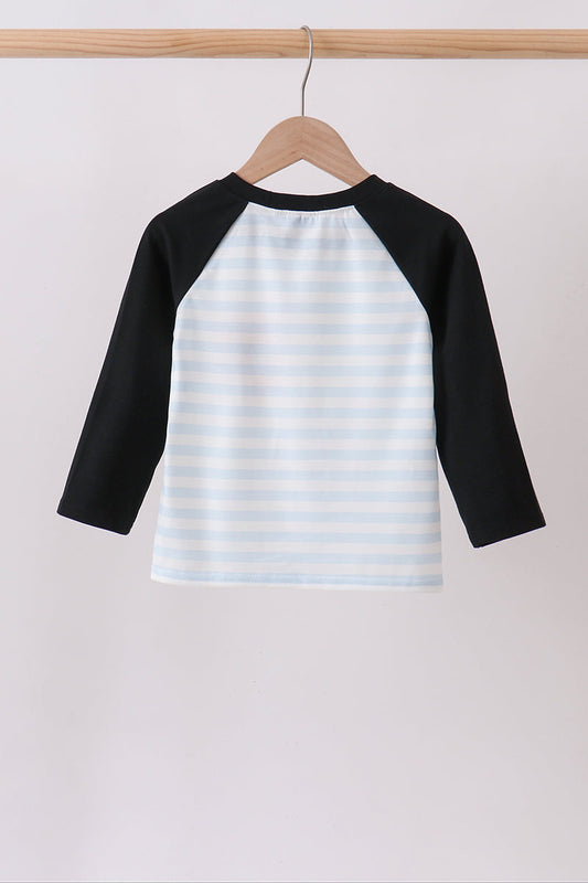 Black Spider Embroidery Pocket Stripe Top