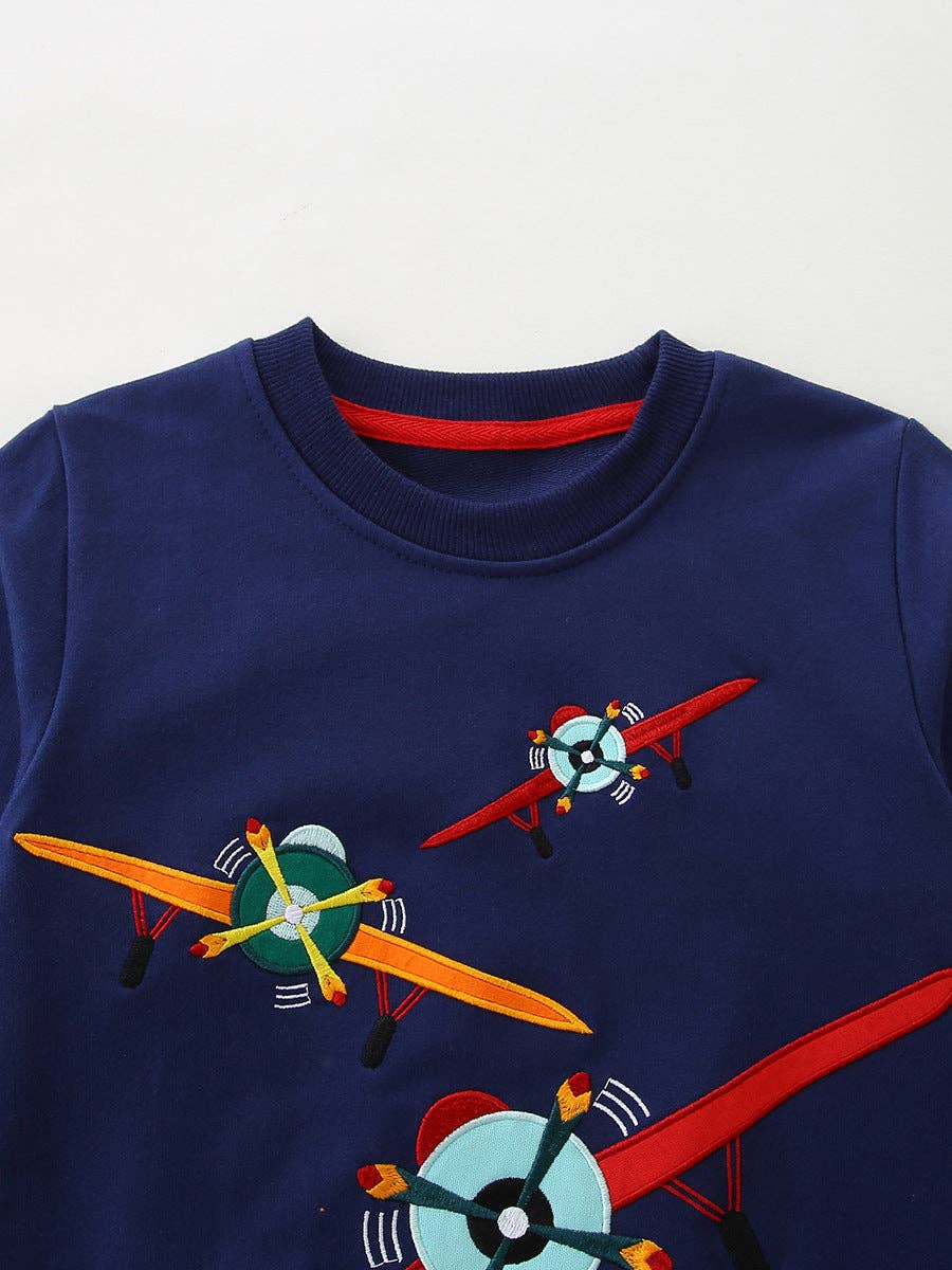 Kids Cartoon Airplane Sweatshirt Soft Long Sleeve Pullover
