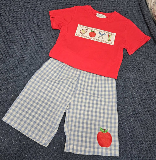 Boys Back to School Smocked Pencil/Apple Short Set
