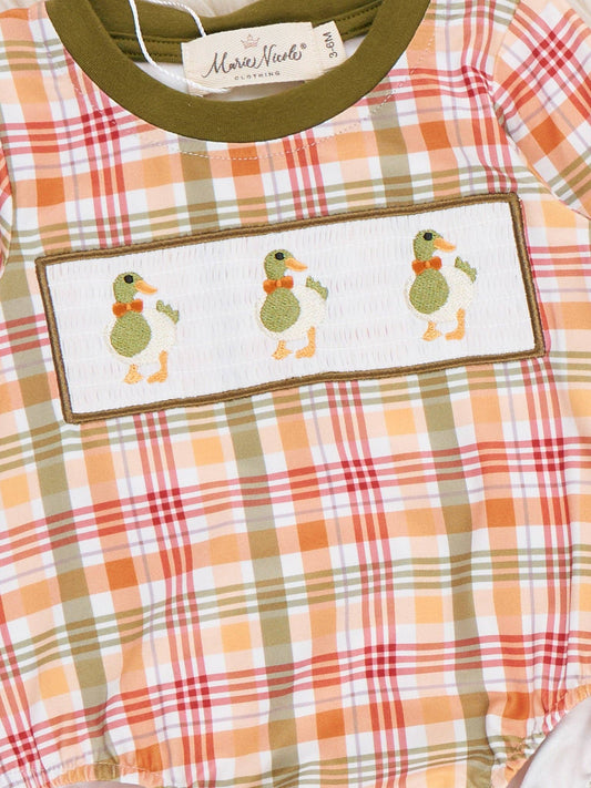 Mallard Duck Embroidered Plaid Romper