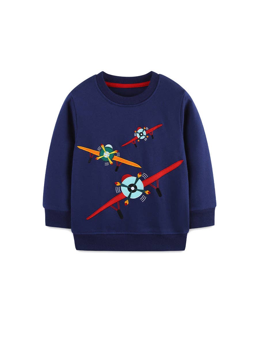 Kids Cartoon Airplane Sweatshirt Soft Long Sleeve Pullover