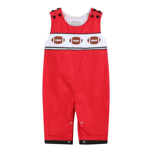 Red and Black Football Smocked Overalls