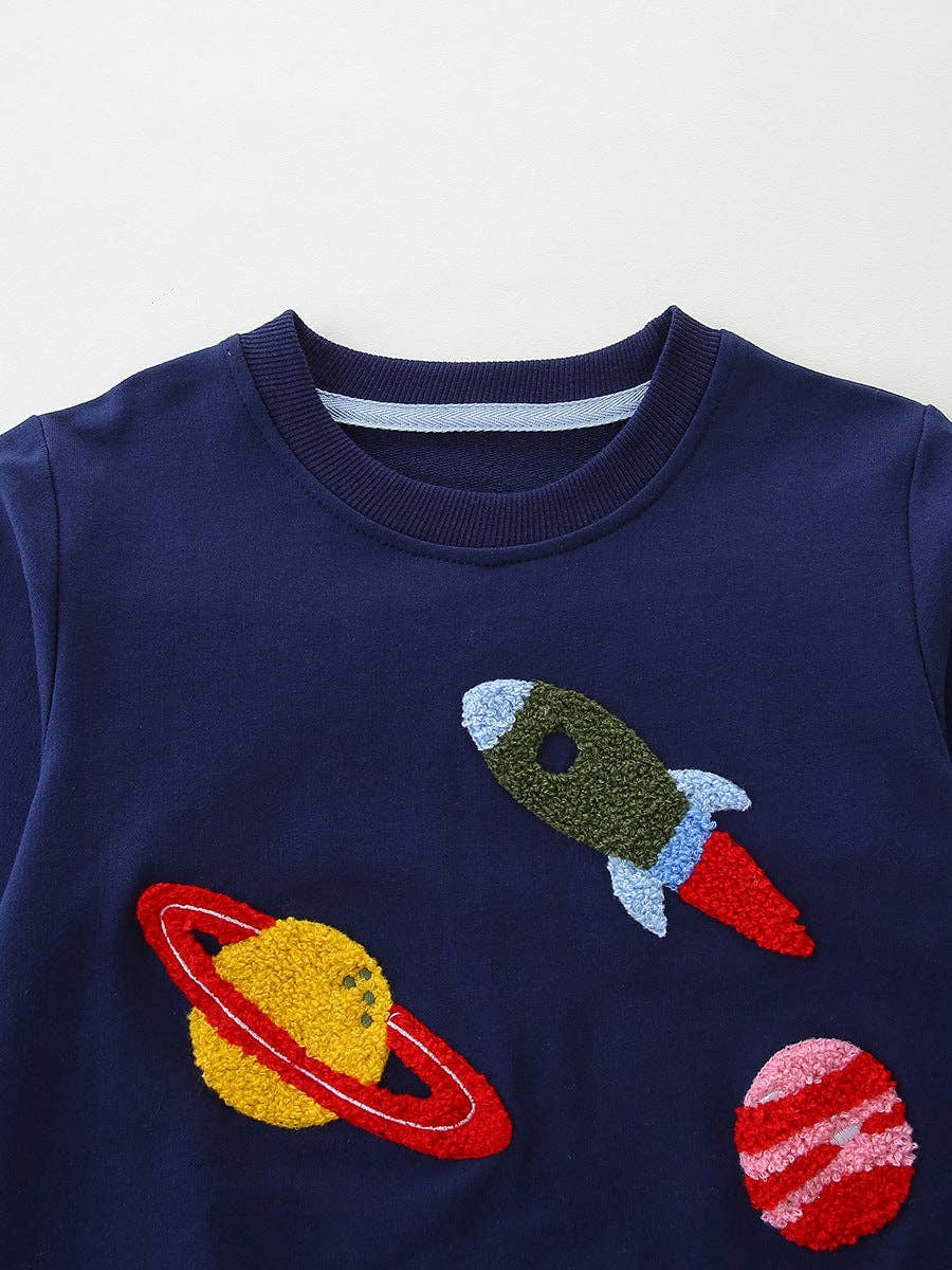 Cartoon Embroidered Kids Sweatshirt Soft Knit Cotton Pullover