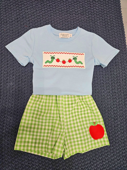 Boys Back to School Smocked Caterpillar Short Set