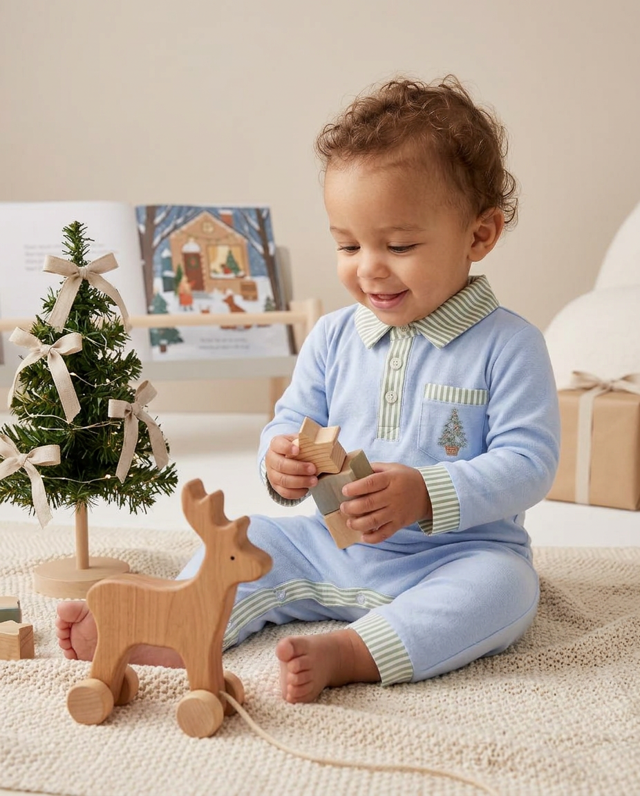 Coastal Christmas  embroidered polo romper (part of sibling set)