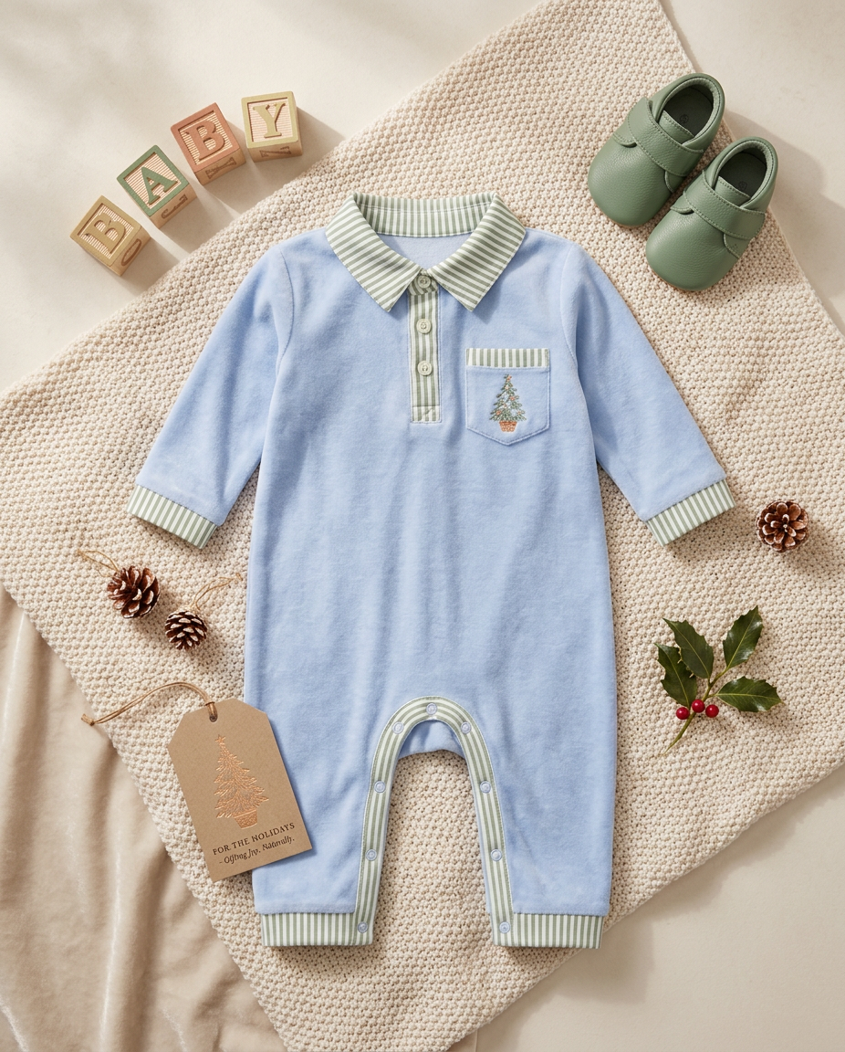 Coastal Christmas  embroidered polo romper (part of sibling set)