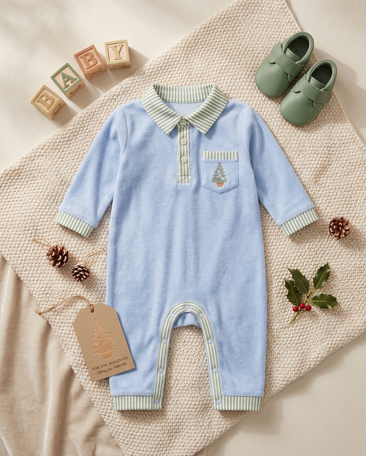 Coastal Christmas  embroidered polo romper (part of sibling set)