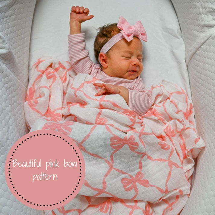 Pink Bow Swaddle Muslin Blanket