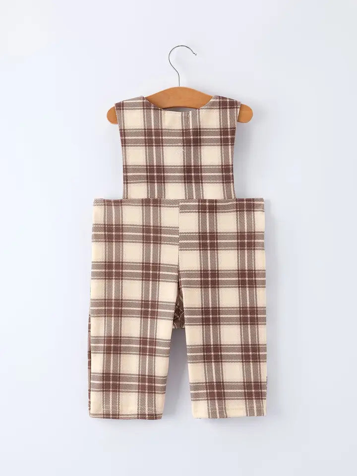 Western Horse Embroidered and Smocked Plaid Baby Boy Romper