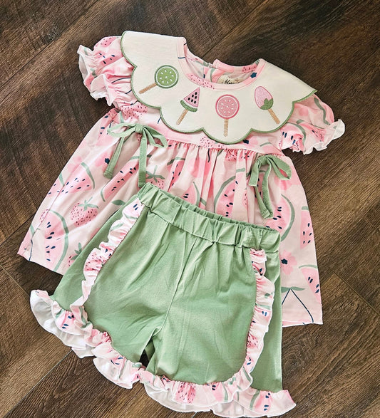 Watermelon  Pops Embroidered Outfit