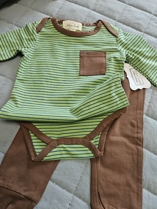 Green and Brown Striped Pant Set
