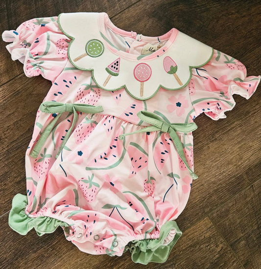 Watermelon Pops Embroidered Romper