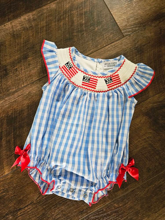 4th of July Smocked Girl Romper